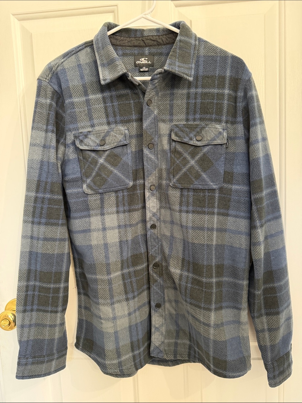 O'Neill Glacier Superfleece Blue and Gray Plaid Lightweight Shirt/Jacket